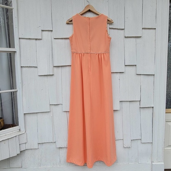 Vintage 70s JC Penney Fashions Peach‎ Sleeveless Maxi Dress 12 - Picture 8 of 11